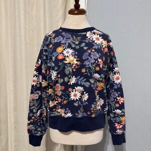 LCKR Mens Floral Botanical Crewneck Sweatshirt Navy Blue Multi Large L Fleece